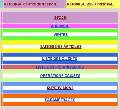 Menu principal de l'application