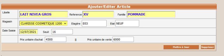 Enrégistrement d'un article